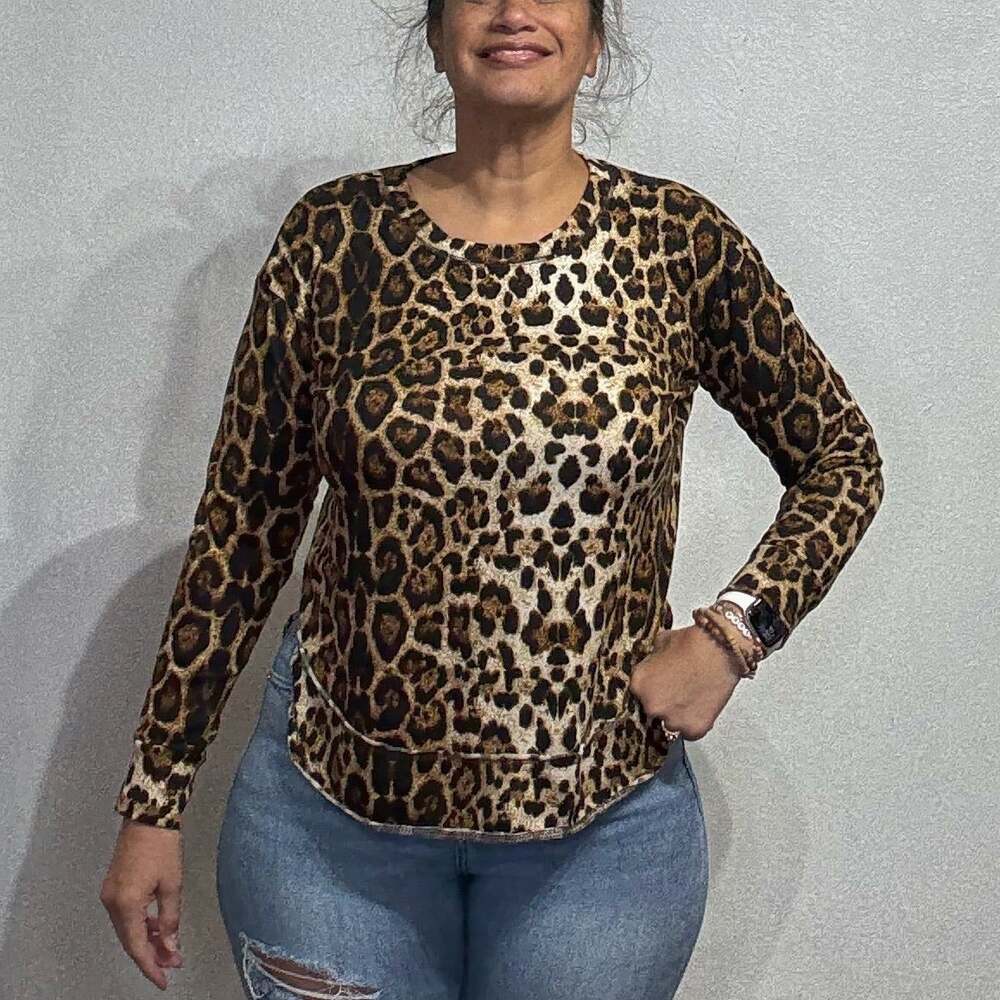 Altar'd State Tan Leopard Print Top Sz S